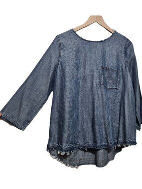 Laju Los Angeles Lightweight Raw Edge Denim Blouse M pocket chambray bohemian